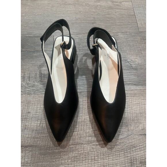 NWOB Homers Black Pointy Toe Sling Back Block Heel Hand Crafted Shoes Size 37 - Picture 2 of 10